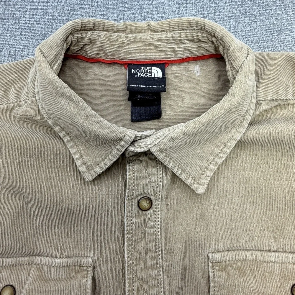 The North Face Corduroy Snap Button Shirt Men's XL Beige Tan Utility Outdoor